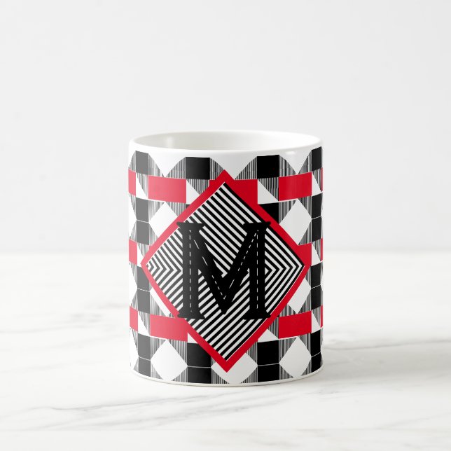 aesthetic red and black geometric Monogram initial Coffee Mug (Center)