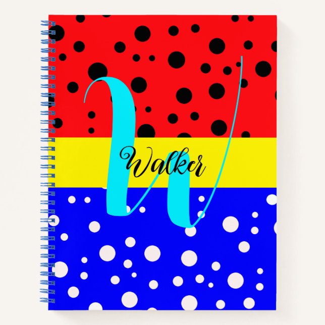 Aesthetic Red & Blue Colour - Name Monogrammed Notebook (Front)