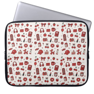 Aesthetic Red Doodle Pattern Laptop Sleeve Case |