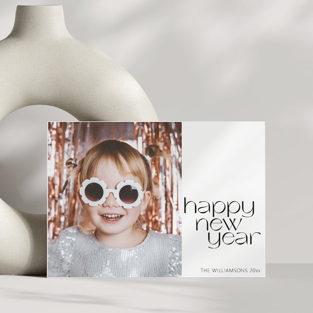 Aesthetic Retro Black White Minimal Photo New Year Holiday Card (Creator Uploaded)