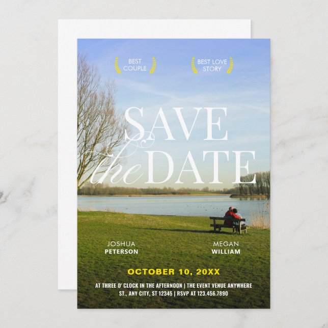 Aesthetic romance movie poster photo save the date (Front/Back)