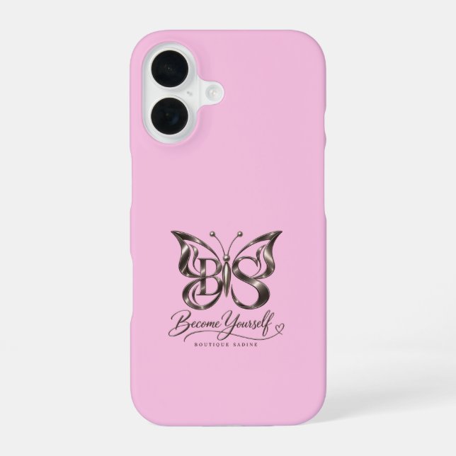 Aesthetic Rose Gold Butterfly Blush iPhone 16 Case (Back)