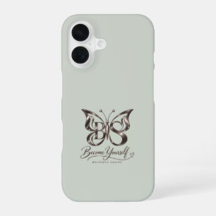 Aesthetic Rose Gold Butterfly Muted Sage Green iPhone 16 Case