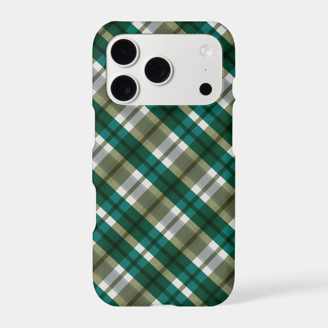 Aesthetic Sage, Emerald Green Plaid iPhone 16 Case (Back)