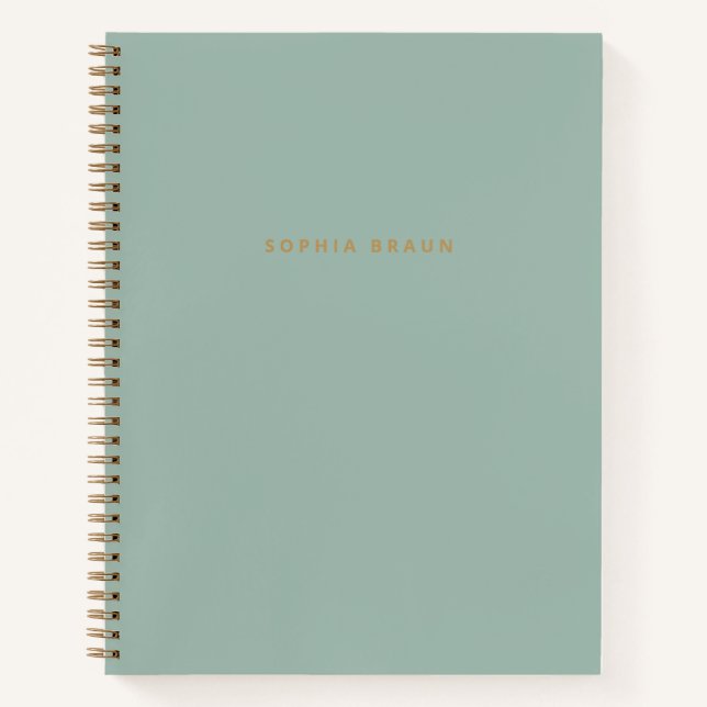 Aesthetic Sage Green & Gold Modern Name Notebook (Front)