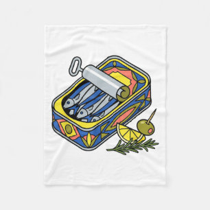 Aesthetic Sardine Tin Euro Summer Tapas Foodie Fleece Blanket