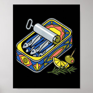 Aesthetic Sardine Tin Euro Summer Tapas Foodie Poster
