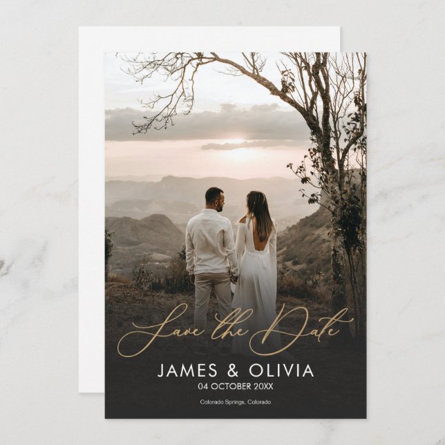 Aesthetic Save The Date Gold Hand-Lettered Photo (Front/Back)