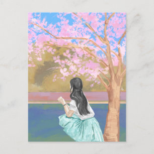 Aesthetic Scenery Girl under the tree watercolor Postcard