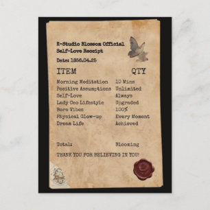 Aesthetic Self-Love Receipt Manifestation  Postcard