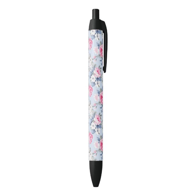 Aesthetic Shabby Chic Pink Roses Pattern Black Ink Pen (Bottom (Vertical))