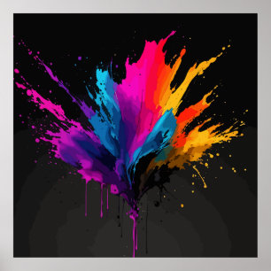 Aesthetic Splash of Colour Black Background  Poster