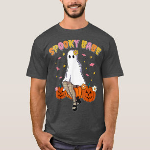 Aesthetic Spooky Babe Halloween Ghost Girl Boo Cre T-Shirt