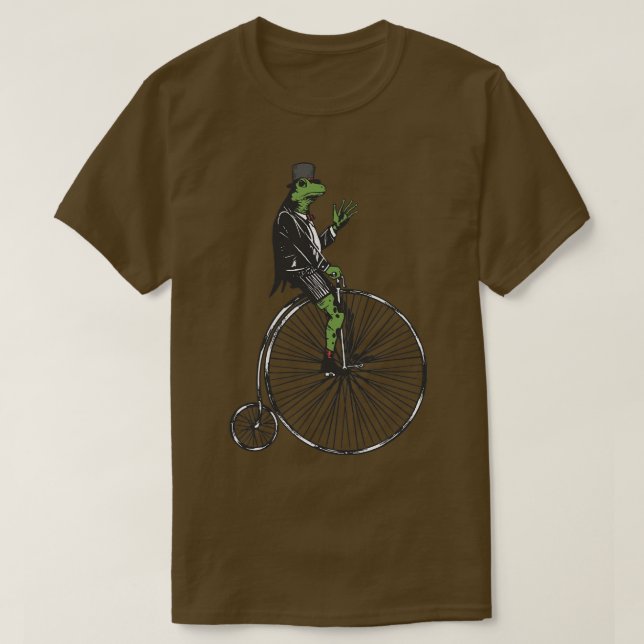 Aesthetic Steampunk Frog High Wheel Bike T-Shirt (Design Front)