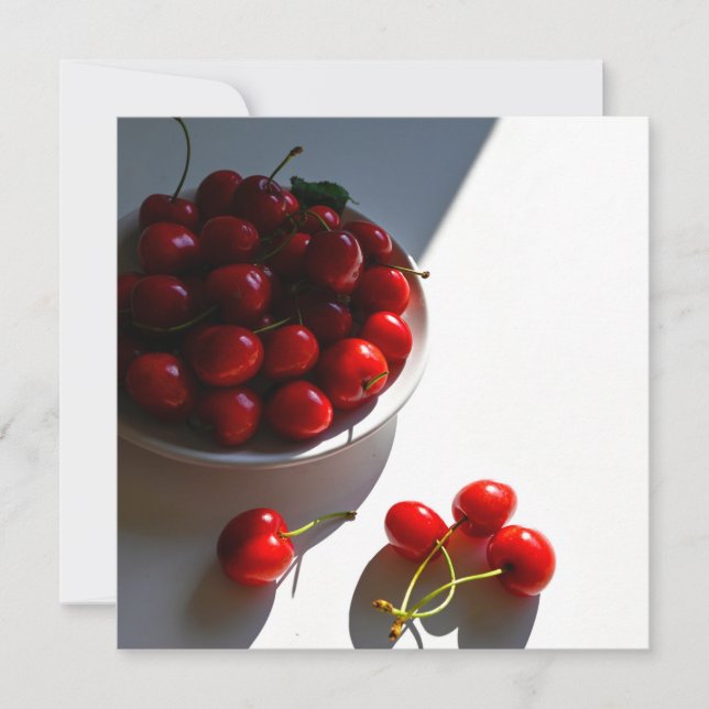 Aesthetic still life with ripe cherries on a white (Front)