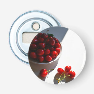 Aesthetic still life with ripe cherries on a white bottle opener