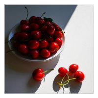 Aesthetic still life with ripe cherries on a white