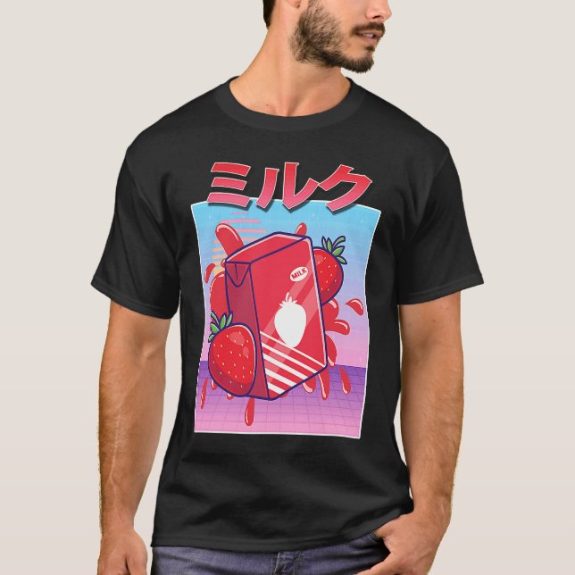 Aesthetic Strawberry Milk Shake Vaporwave 90s Japa T-Shirt (Front)