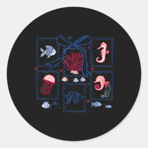 Aesthetic Summer Coastal Coquette Bow Beach Trip W Classic Round Sticker