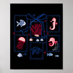 Aesthetic Summer Coastal Coquette Bow Beach Trip W Poster
