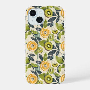 Aesthetic Summer Lemon Kiwi Pattern iPhone Case