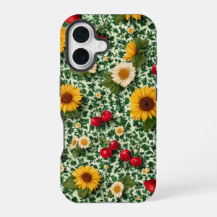 Aesthetic Sunflowers and Cherries Cottagecore iPhone 16 Case