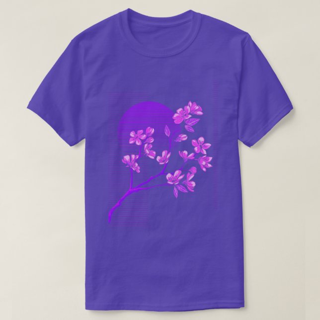 Aesthetic Synthwave Sunset Cherry Blossoms Sakura T-Shirt (Design Front)