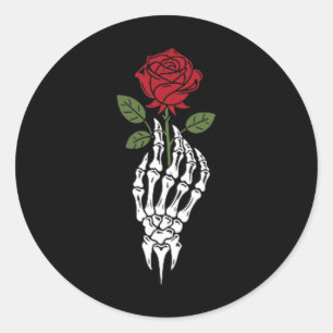 Aesthetic Tattoo Red Rose Skeleton Flower For Kids Classic Round Sticker