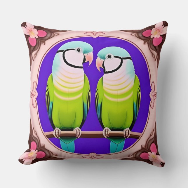 Aesthetic Tropical Parrot Design – Elegant Floral  Cushion (Front)