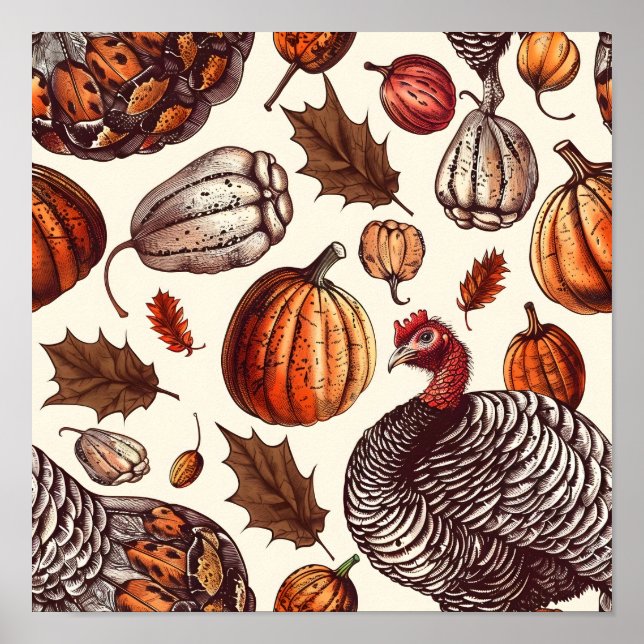 Aesthetic Turkey and Gourd Pattern Poster (Front)