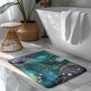 Aesthetic Turquoise & Gold Flowing Marble Bath Mat