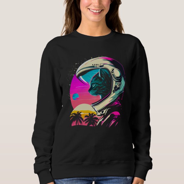 Aesthetic Vaporwave Space Cat 80s 90s Astronaut  1 Sweatshirt (Front)