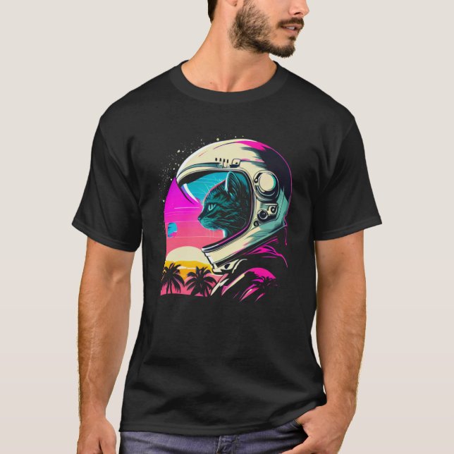 Aesthetic Vaporwave Space Cat 80s 90s Astronaut  1 T-Shirt (Front)