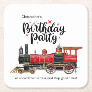 Aesthetic Vintage Train Birthday Coaster