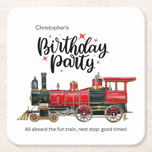 Aesthetic Vintage Train Birthday Coaster (Front)