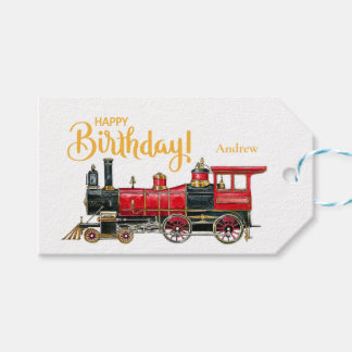 Aesthetic Vintage Train Birthday Gift Tags