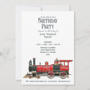 Aesthetic Vintage Train Birthday Invitation