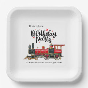 Aesthetic Vintage Train Birthday Paper Plate