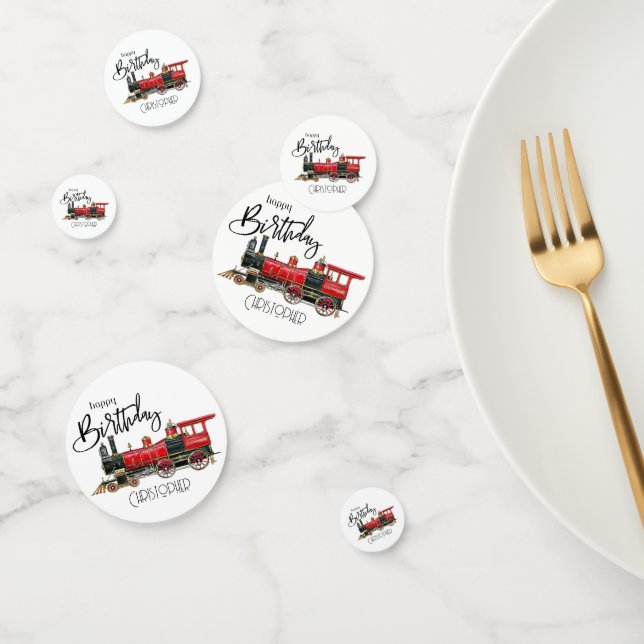 Aesthetic Vintage Train Birthday Table Confetti (Group)