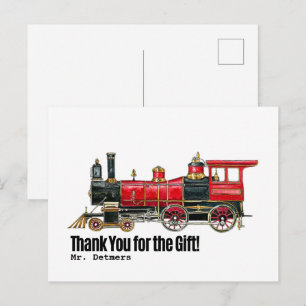 Aesthetic Vintage Train Thank You Postcard