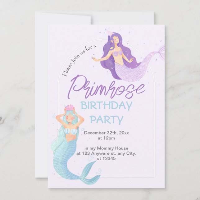 Aesthetic Water Colour Paint Birthday Mermaid Invi Invitation (Front)