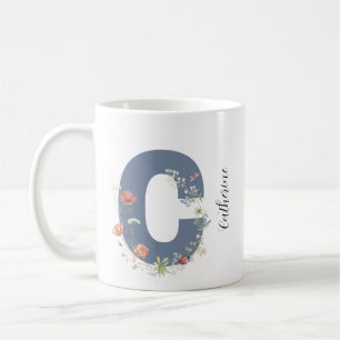 Aesthetic Watercolor Floral Letter C Monogram Coffee Mug