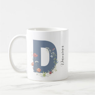 Aesthetic Watercolor Floral Letter D Monogram Coffee Mug