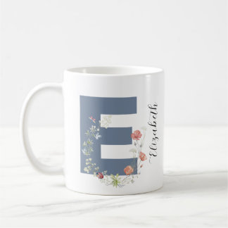 Aesthetic Watercolor Floral Letter E Monogram Coffee Mug