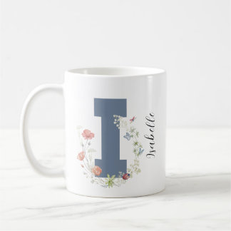 Aesthetic Watercolor Floral Letter i Monogram Coffee Mug