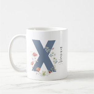 Aesthetic Watercolor Floral Letter X Monogram Coffee Mug