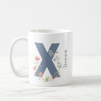 Aesthetic Watercolor Floral Letter X Monogram Coffee Mug