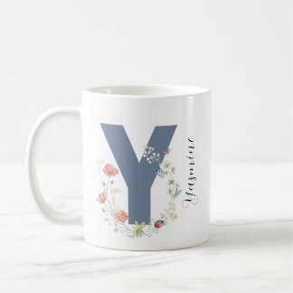 Aesthetic Watercolor Floral Letter Y Monogram Coffee Mug