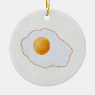 Aesthetic Watercolor Fried Egg Minimalist Art Prin Ceramic Ornament