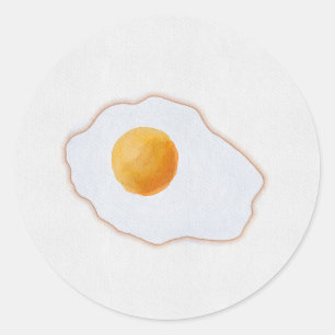 Aesthetic Watercolor Fried Egg Minimalist Art Prin Classic Round Sticker